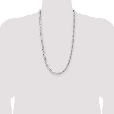 Sterling Silver Rhodium-plated Lightweight Flat Figaro Chain, 26 x 4mm