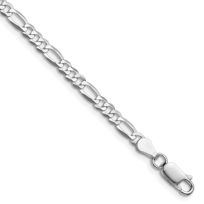 Sterling Silver Rhodium-plated Lightweight Flat Figaro Chain, 26 x 4mm