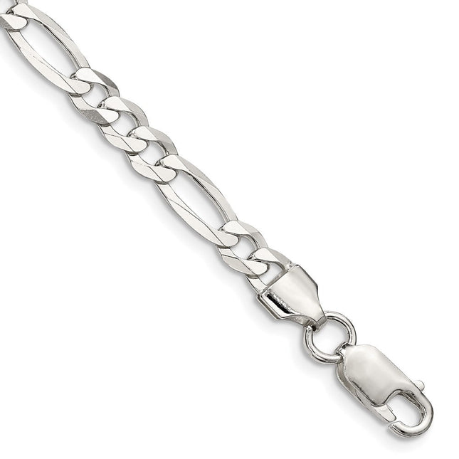 Sterling Silver Lightweight Flat Figaro Chain, 7 x 5.5mm