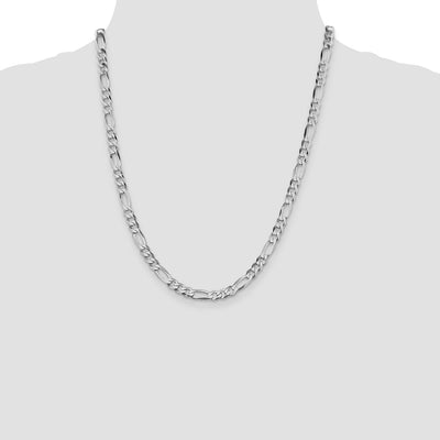 Sterling Silver Rhodium-plated Lightweight Flat Figaro Chain, 18 x 5.5mm