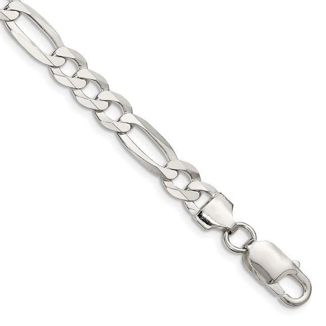 Sterling Silver Lightweight Flat Figaro Chain, 7 x 7.5mm