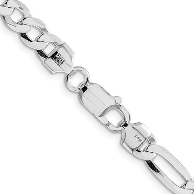 Sterling Silver Rhodium-plated Lightweight Flat Figaro Chain, 8 x 7.5mm