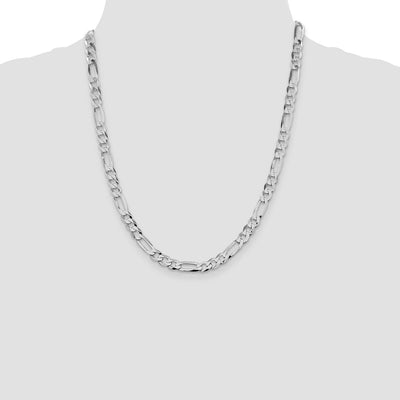 Sterling Silver Rhodium-plated Lightweight Flat Figaro Chain, 8 x 7.5mm