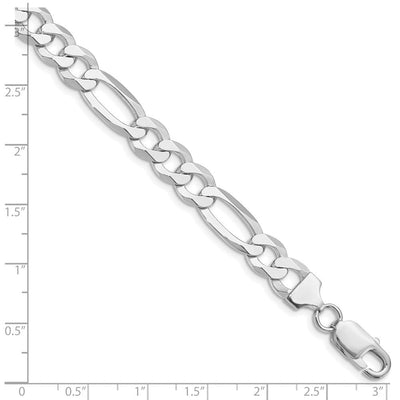 Sterling Silver Rhodium-plated Lightweight Flat Figaro Chain, 8 x 8.5mm