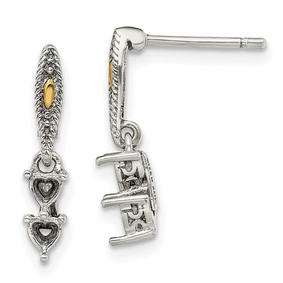 Sterling Silver Antiqued w/14K 2-stone Mother's Earring