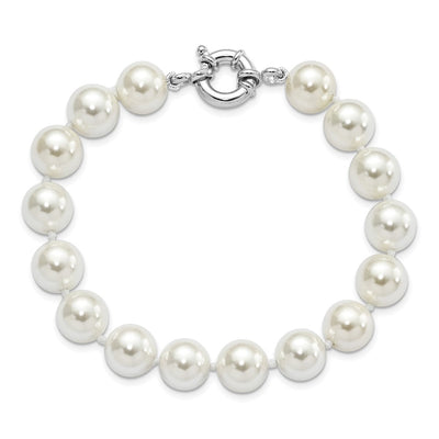 Majestik Sterling Silver Rhodium-plated Imitation Shell Pearl Hand-knotted Bracelet