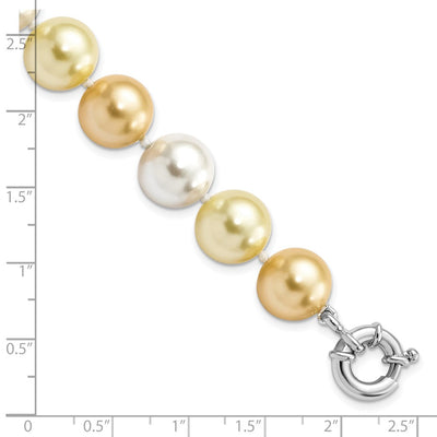 Majestik Sterling Silver Rhodium-plated Yellow and White Imitation Shell Pearl Hand-knotted Bracelet