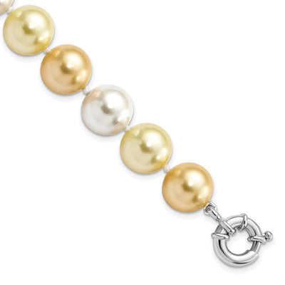 Majestik Sterling Silver Rhodium-plated Yellow and White Imitation Shell Pearl Hand-knotted Bracelet