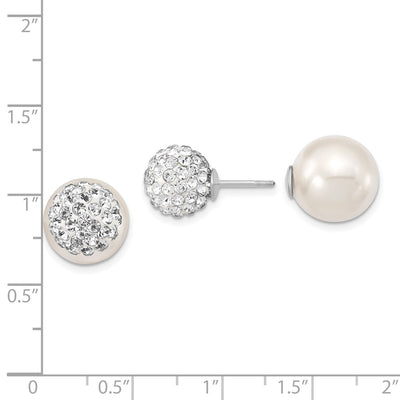 Majestik Sterling Silver Rhodium-plated and CZ and White Imitation Shell Pearl Front Back Post Earrings