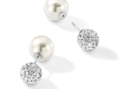 Majestik Sterling Silver Rhodium-plated 10- and 12- CZ and White Imitation Shell Pearl Front Back Post Earrings