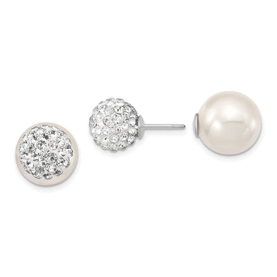 Majestik Sterling Silver Rhodium-plated and CZ and White Imitation Shell Pearl Front Back Post Earrings