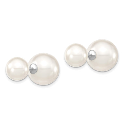 Majestik Sterling Silver Rhodium-plated and White with White Imitation Shell Pearl Front Back Post Earrings