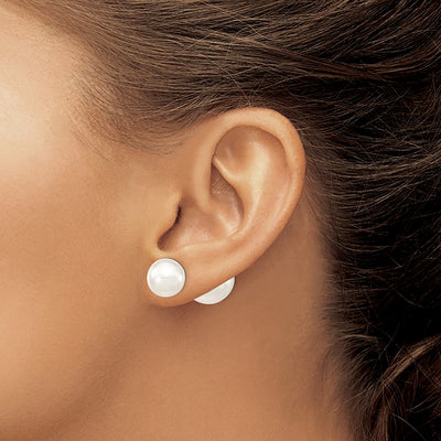 Majestik Sterling Silver Rhodium-plated and White with White Imitation Shell Pearl Front Back Post Earrings