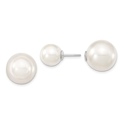 Majestik Sterling Silver Rhodium-plated and White with White Imitation Shell Pearl Front Back Post Earrings