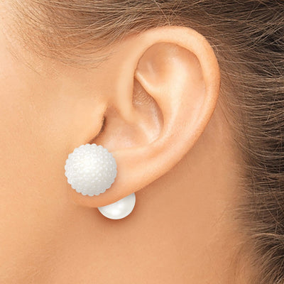 Majestik Sterling Silver Rhodium-plated and White with White Imitation Shell Pearl Front Back Post Earrings