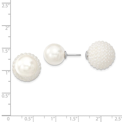 Majestik Sterling Silver Rhodium-plated and White with White Imitation Shell Pearl Front Back Post Earrings