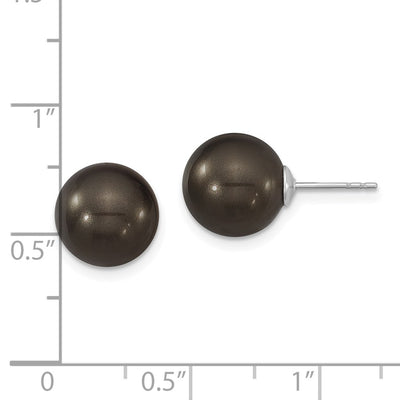 Majestik Sterling Silver Rhodium-plated Black Imitation Shell Pearl Stud Earrings