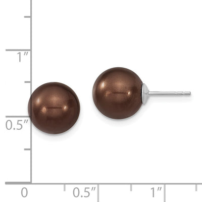 Majestik Sterling Silver Rhodium-plated Brown Imitation Shell Pearl Stud Earrings