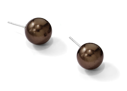 Majestik Sterling Silver Rhodium-plated 10- Brown Imitation Shell Pearl Stud Earrings