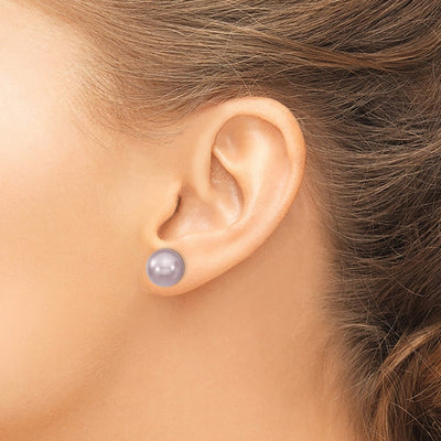 Majestik Sterling Silver Rhodium-plated Purple Imitation Shell Pearl Stud Earrings