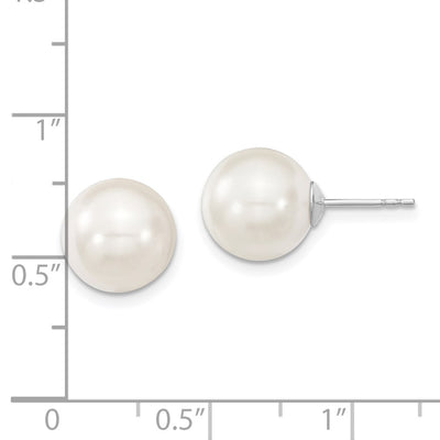 Majestic Sterling Silver Rhodium-plated White Imitation Shell Pearl Stud Earrings