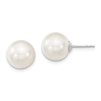 Majestic Sterling Silver Rhodium-plated White Imitation Shell Pearl Stud Earrings