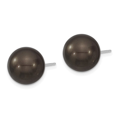 Majestik Sterling Silver Rhodium-plated Black Imitation Shell Pearl Stud Earrings