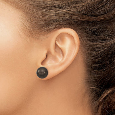 Majestik Sterling Silver Rhodium-plated Black Imitation Shell Pearl Stud Earrings
