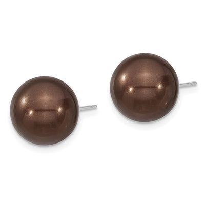 Majestik Sterling Silver Rhodium-plated Brown Imitation Shell Pearl Stud Earrings