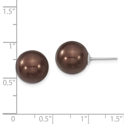 Majestik Sterling Silver Rhodium-plated Brown Imitation Shell Pearl Stud Earrings