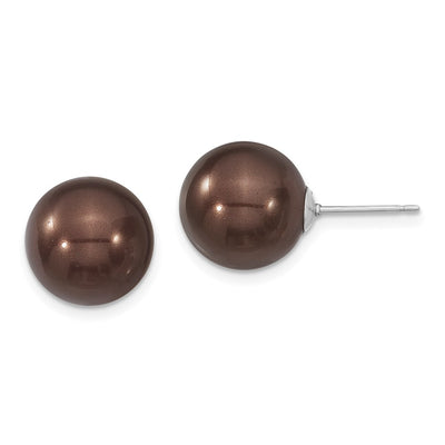 Majestik Sterling Silver Rhodium-plated Brown Imitation Shell Pearl Stud Earrings
