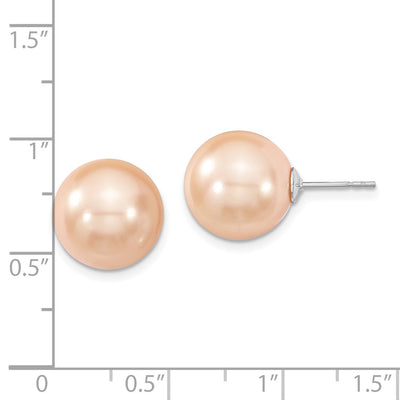 Majestik Sterling Silver Rhodium-plated Pink Imitation Shell Pearl Stud Earrings