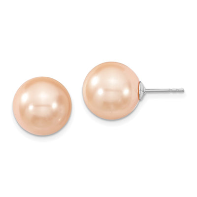 Majestik Sterling Silver Rhodium-plated Pink Imitation Shell Pearl Stud Earrings