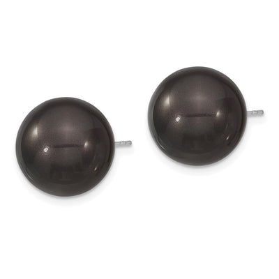 Majestik Sterling Silver Rhodium-plated Black Imitation Shell Pearl Stud Earrings