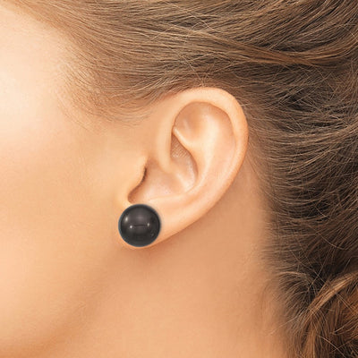 Majestik Sterling Silver Rhodium-plated Black Imitation Shell Pearl Stud Earrings