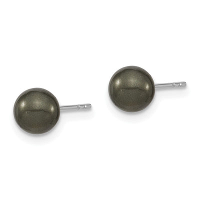 Majestic Sterling Silver Rhodium-plated Black Imitation Shell Pearl Stud Earrings