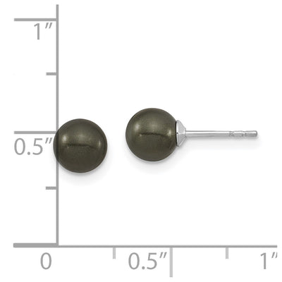 Majestic Sterling Silver Rhodium-plated Black Imitation Shell Pearl Stud Earrings