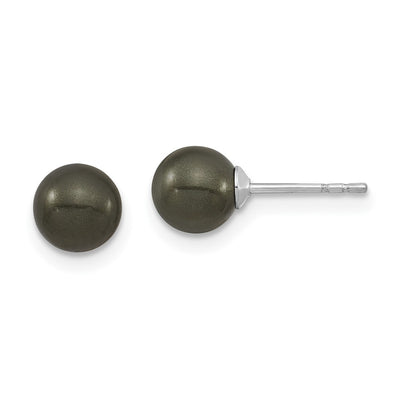 Majestic Sterling Silver Rhodium-plated Black Imitation Shell Pearl Stud Earrings