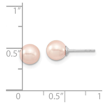 Majestic Sterling Silver Rhodium-plated Pink Imitation Shell Pearl Stud Earrings