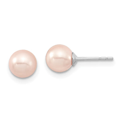 Majestic Sterling Silver Rhodium-plated Pink Imitation Shell Pearl Stud Earrings