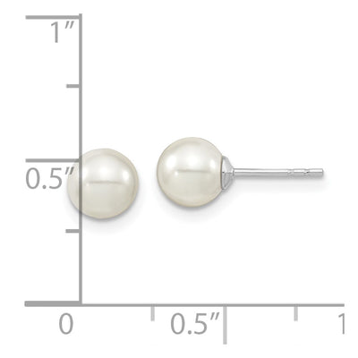 Majestic Sterling Silver Rhodium-plated White Imitation Shell Pearl Stud Earrings