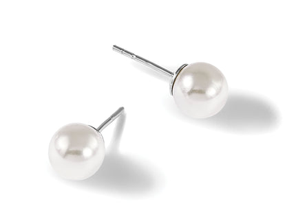 Majestic Sterling Silver Rhodium-plated 6- White Imitation Shell Pearl Stud Earrings