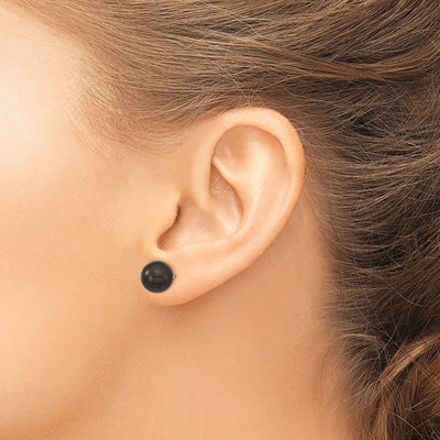Majestik Sterling Silver Rhodium-plated Black Imitation Shell Pearl Stud Earrings