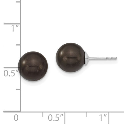 Majestik Sterling Silver Rhodium-plated Black Imitation Shell Pearl Stud Earrings
