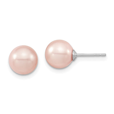 Majestic Sterling Silver Rhodium-plated Pink Imitation Shell Pearl Stud Earrings