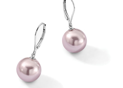 Majestik Sterling Silver Rhodium-plated 12- Purple Imitation Shell Pearl Leverback Dangle Earrings