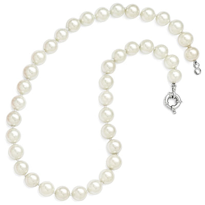 Majestik Sterling Silver Rhodium-plated White Imitation Shell Pearl Hand-knotted Necklace
