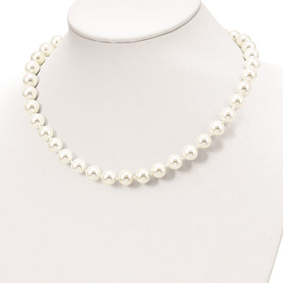 Majestik Sterling Silver Rhodium-plated White Imitation Shell Pearl Hand-knotted Necklace