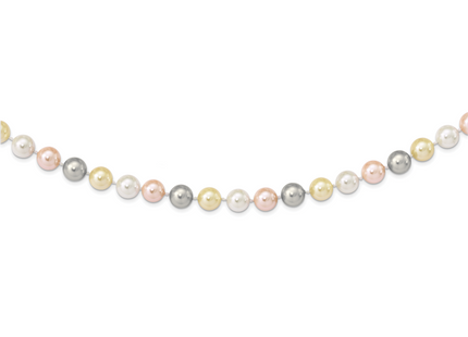 Majestik Sterling Silver Rhodium-plated 12- Multi-Color Imitation Shell Pearl Hand-knotted Necklace