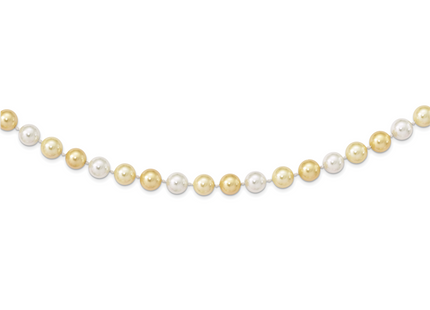 Majestik Sterling Silver Rhodium-plated 12- Yellow and White Imitation Shell Pearl Hand-knotted Necklace